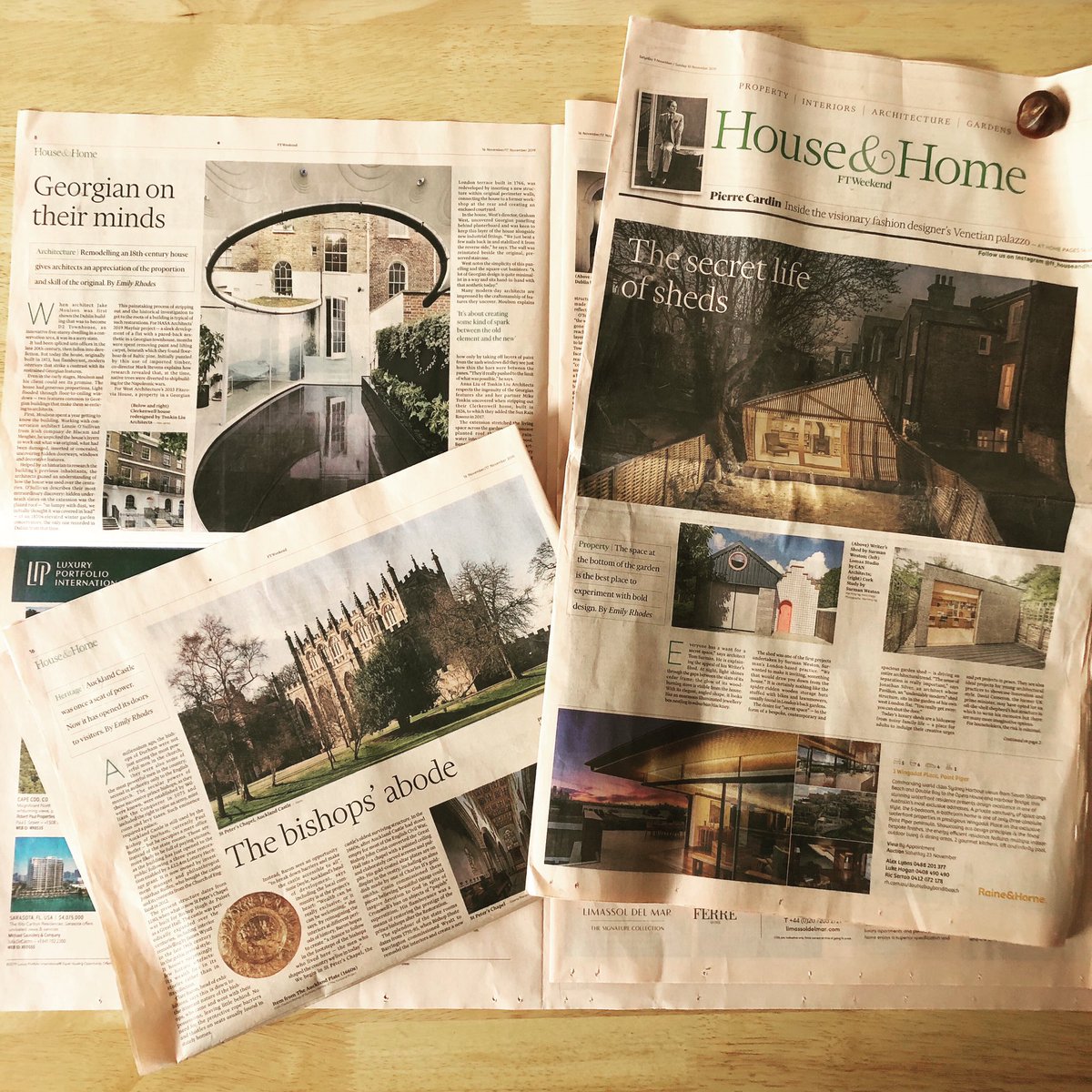 A hat trick for the FT’s house and home over the past couple of weeks: I wrote about sheds, modern remodellings of Georgian buildings, and Auckland Castle with its unforgettable Zurbarans. 
A treat to remove my nose from a book (or 5) and think about spaces & materials!