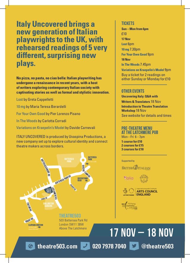 ItalyUncovered's tweet photo. So many people came to support #503ItalyUncovered last night! Did you miss it? You can still catch tonight’s readings! We also have a Q&amp;A with the writers and translator at 7pm @theatre503 free with your ticket for tonight! https://t.co/6Uf51GFLTl