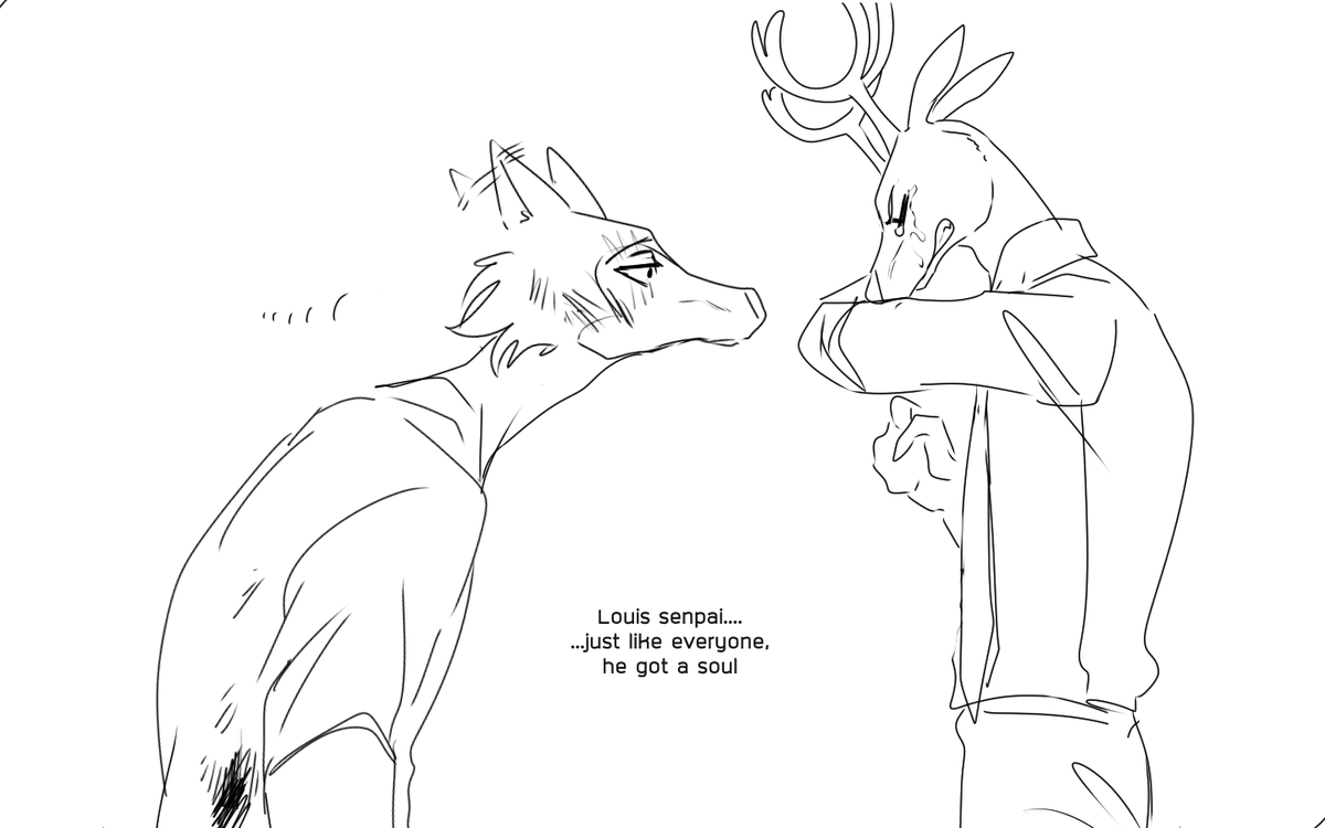 CaryFurry's tweet photo. #beastarsfanart  #spoiler #BEASTARS 
wonder what Legosi feel when he saw Louis break down?
. 
like the first time, we see them together. Legosi admire Louis a lot and then see Louis crying in front of him, bc of him, just for him https://t.co/OdTGwATsPj