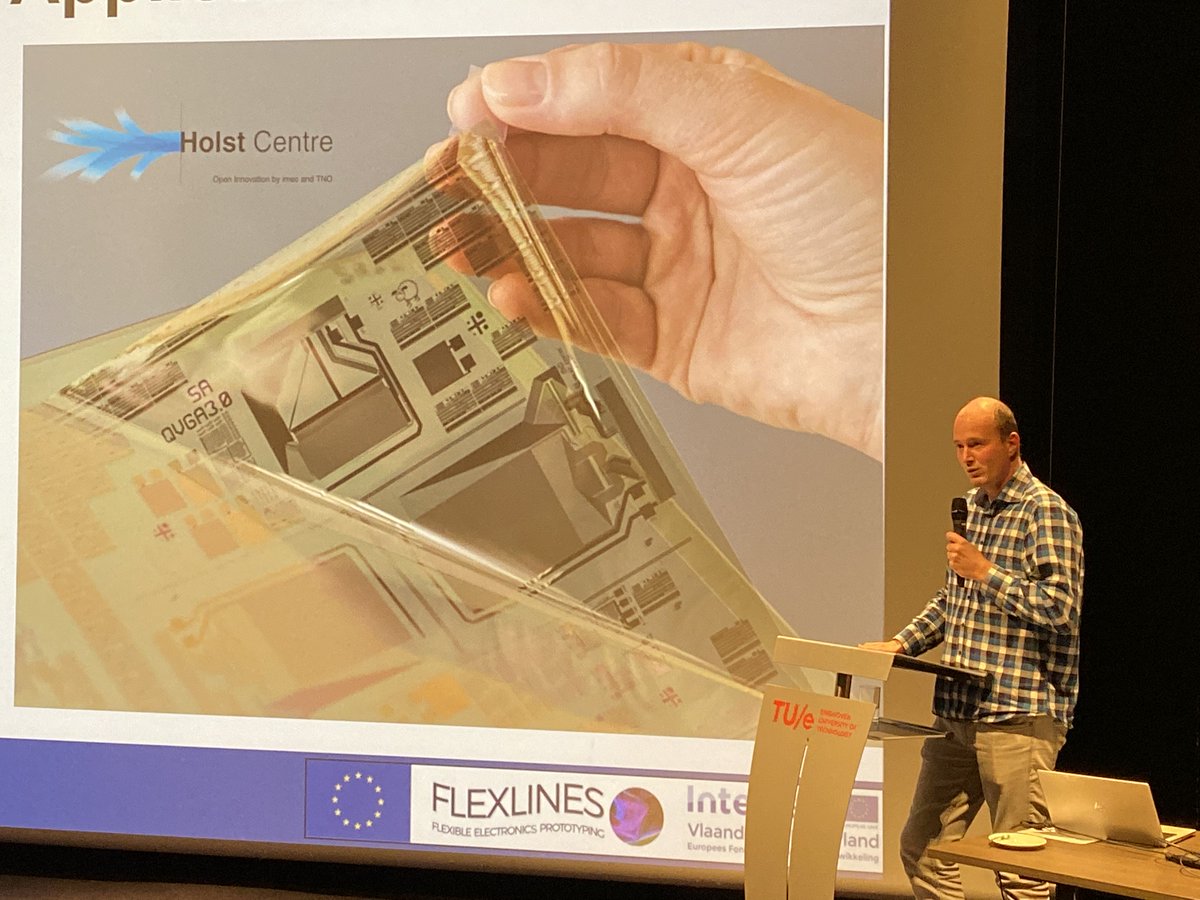flexlines's tweet photo. Auke Kronemeijer at the Flexible Electronics &amp; Smart Textiles workshop @InterregEMR #HYPEREGIO #BusyBee explaining flexible electronics technology.

@imec_int @TNO_nieuws @imecVlaanderen @kuleuven @holstCentre @TUeindhoven @brightlandsMC @InterregVLANED 
@vlaio_be @smarthubvlabra https://t.co/SsrmzCAhfd
