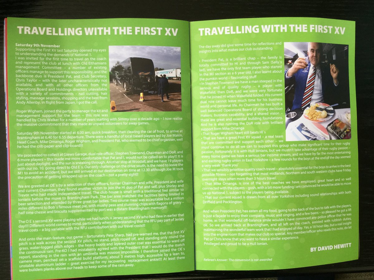 smidon58's tweet photo. ⁦Fascinating article, in the ⁦@Ioniansrufc⁩ programme, on the demands of ⁦@national1_rugby⁩ to a Northern based team, and the work of the dedicated volunteers who make it happen #ifcarlsbergdidrugby https://t.co/3Urj4HDoZi