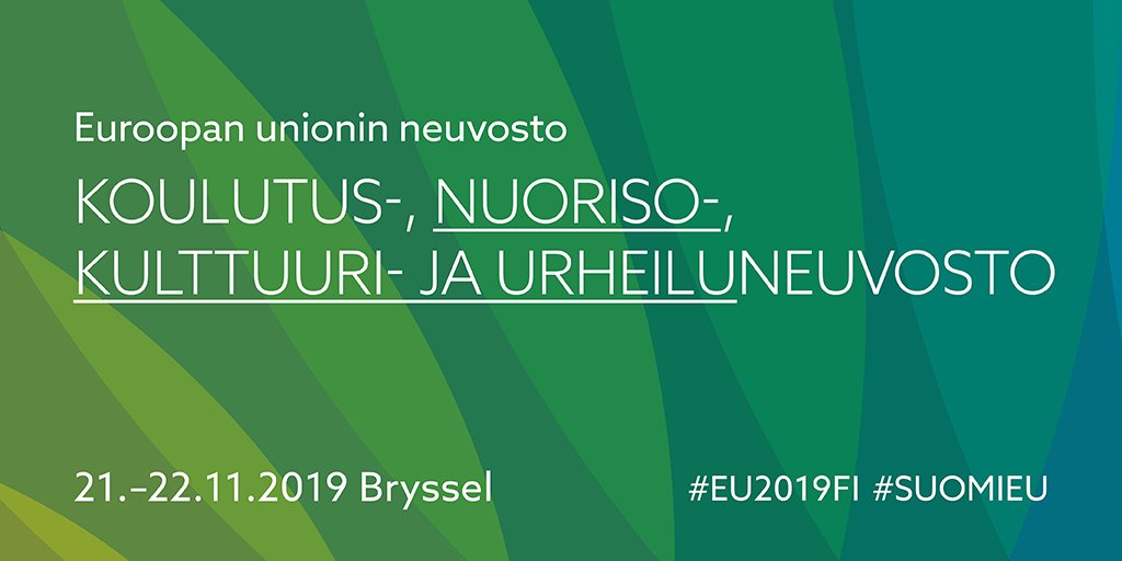 okmfi's tweet photo. EU:n kulttuuri-, urheilu- ja nuorisoministerit kokoontuvat 21.-22.11. Brysselissä  Tutustu kokousaineistoon neuvoston sivuilla https://t.co/dmLcASq2MQ  #EU2019FI #SuomiEU https://t.co/LhJiA5F6mI