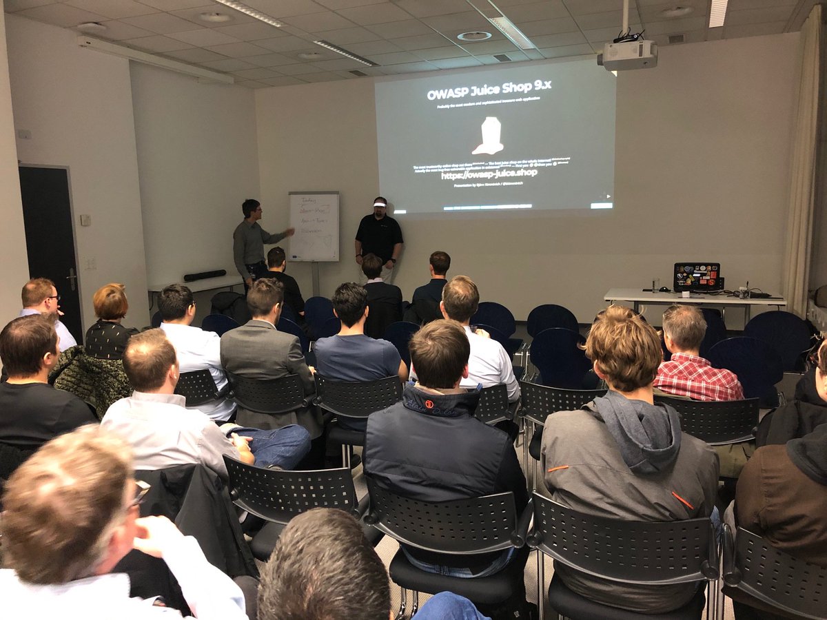 raphaelreischuk's tweet photo. @zuehlke_group hosting the #OWASP chapter Switzerland. Our Padi is currently introducing @bkimminich who will be presenting his great and insecure-on-purpose juice shop application. 

With @RomanoRoth, @disenchant, and many more. https://t.co/PbvedfgEDM