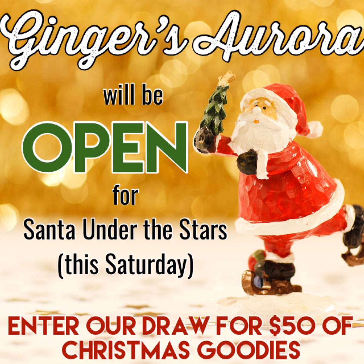 gingerscupcakes's tweet photo. Ginger’s #Aurora will be open this Saturday for the #santaunderthestarsparade 🎅 
❄️ 
Stop in (on Saturday) to enter our #draw for $50 of #christmasgoodies 😍
#NUTFREE #yorkregion #santaunderthestars #cookies #coffee #cupcakes #hotchocolate &amp; MORE!
https://t.co/1sGgzUb8BQ https://t.co/xubM2EBQUS