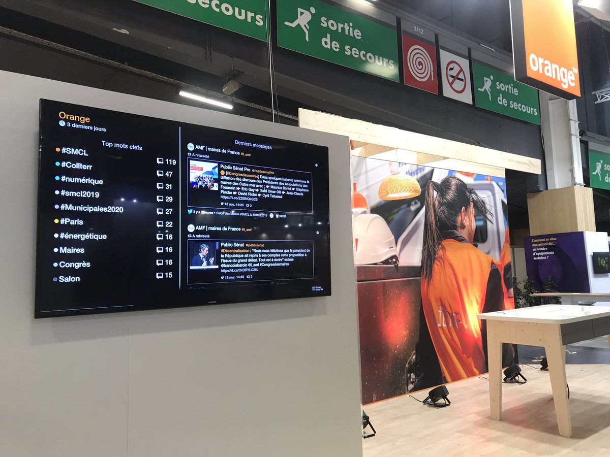 STEINERDAVID's tweet photo. 📍[Hall3 Stand A14] 👉🏼In progress 
Social Wall by @orange en place pour les 3 jours de @salondesmaires 

À vos tweets ! #SMCL2019 #SMCL 

#socialmedia #socialListening #eInfluence #ftth #inclusion https://t.co/JIsMj0TmQH