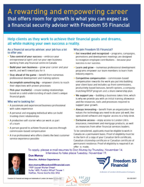 They're hiring! Check out the posters below for the info sessions happening on campus this week. JD Irving, Freedom 55 Financial and NECC all here with lots of new grad opportunities!