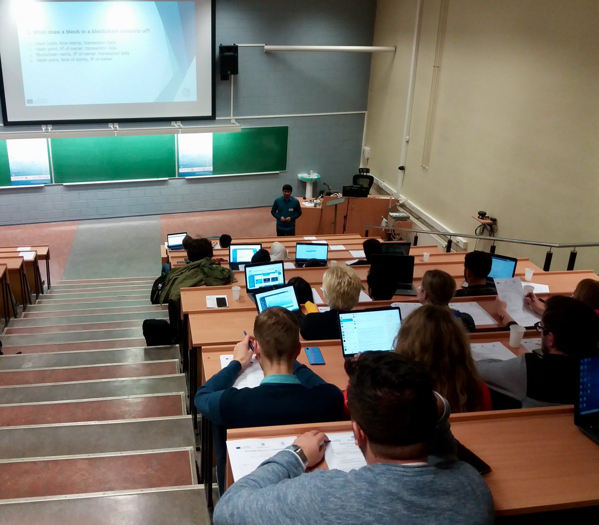 blissproject17's tweet photo. On 9th November, the #UniversityofTartu, partner in the #BLISS project, organised a demonstration workshop to disseminate the developed #VOOC on #blockchainskills. More than 65 attendants participated from the #ICT industry and research &amp; academic institutions #skillsforthefuture https://t.co/dZe7D9MIRJ