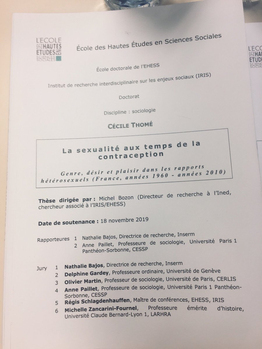 C’est parti pour un live tweet de la soutenance de la thèse de @CecileThome , @InedFr ! « La sexualité au temps de la contraception. Genre, désir et plaisir dans les rapports hétérosexuels (France, années 1960-années 2010) »