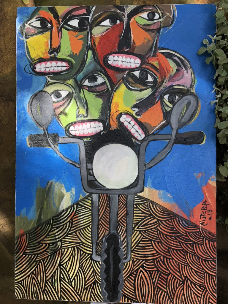 prof_dolan's tweet photo. Today I became the proud recipient of some amazing conceptual art - Theme “BodaBoda” using Kuba masks (Grand Kasai) - from Congolese artist Aïcha Muteba now based in Kampala! Watch this space @asiimwe4justice @DevotaNuwe @ongwechd @YvonnedeHaan @RealStoriesGF @anniebunting https://t.co/aBoUTiV0cE
