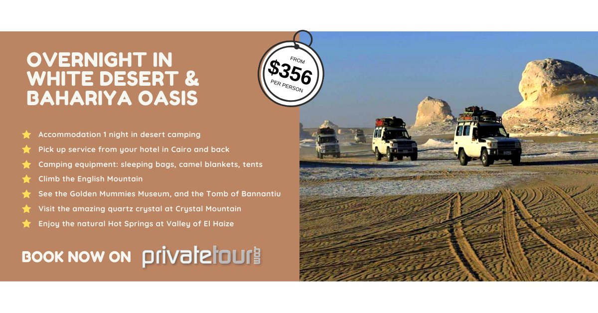 Overnight in the White Desert &amp; Bahariya Oasis, from only $ 356 per person! See full details &amp; book here: bit.ly/OvernightWhite…

#whitedesert #cairo #egypt #excursion #travel #tourism #bahariyaoasis #overnight #trip #privatetour #private #tour