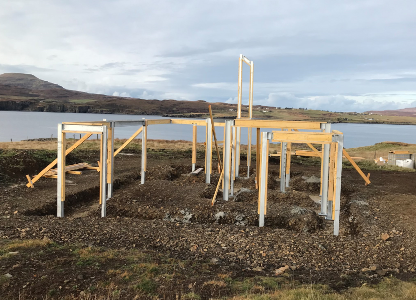 A lot of steelwork supplied in advance of the timber frame to a 150m2 project on the Isles - a rather exposed location!