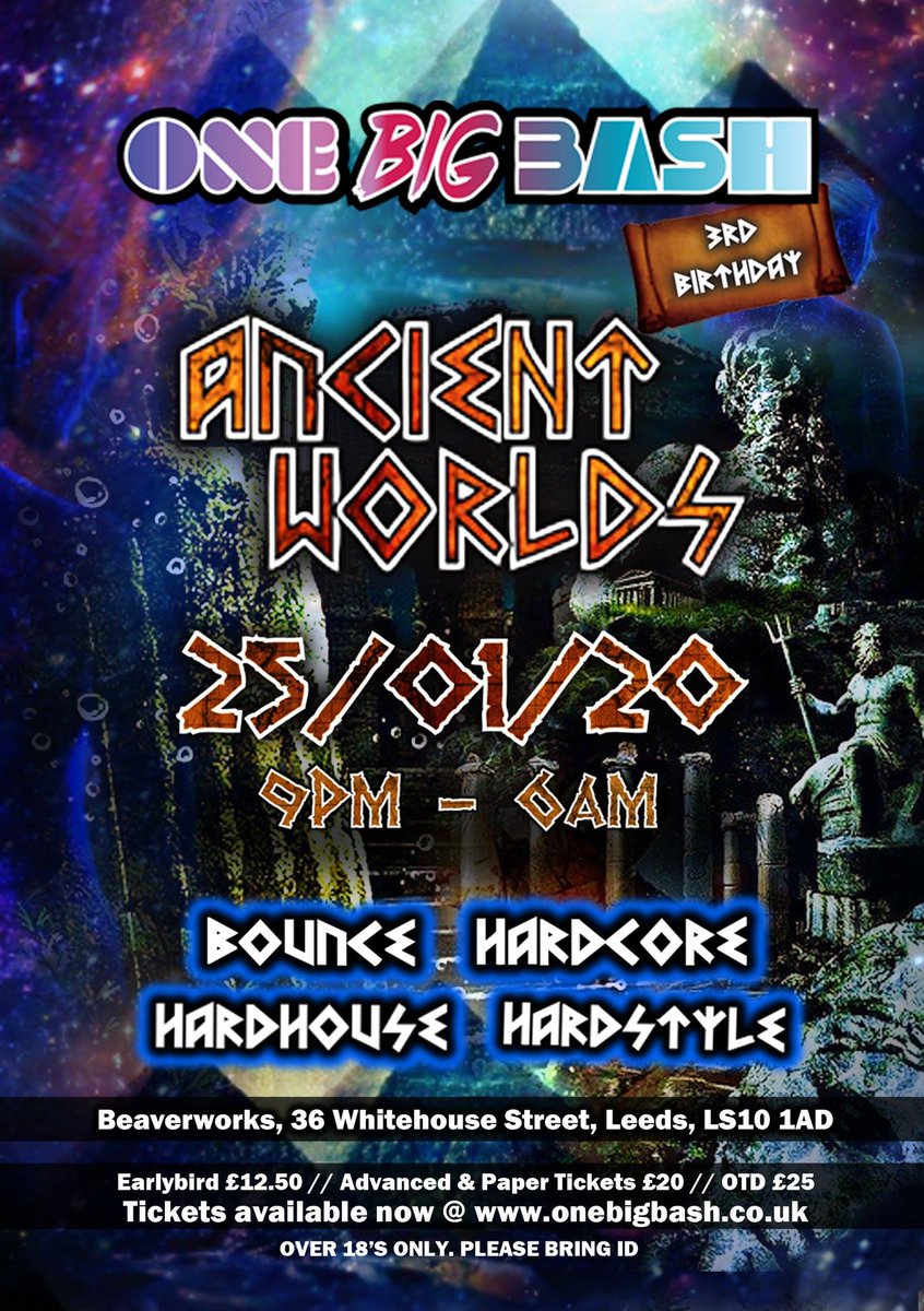 ONEBIGBASH's tweet photo. So we kept you in suspenders for long enough, here it is in full, our 3rd Birthday Line-Up! 😁🥳

#Beaverworks #Leeds 

Tickets available on @skiddle and via our website https://t.co/JtYsg58qhc

#Bounce #UKHardcore #HardHouse #Hardstyle #RaveMusic https://t.co/djuzmnYQWF