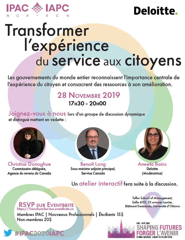 IPAC_NCR's tweet photo. Come and join us for our November event : Transforming
the Citizen Service Experience with: @KineDonoghue @LongBenoit and Aneeta Bains
Joignez-vous a nous en novembre pour l'évènement : Transformer l’expérience du service aux citoyens
#IPACLeadership https://t.co/H5uqhDmd18