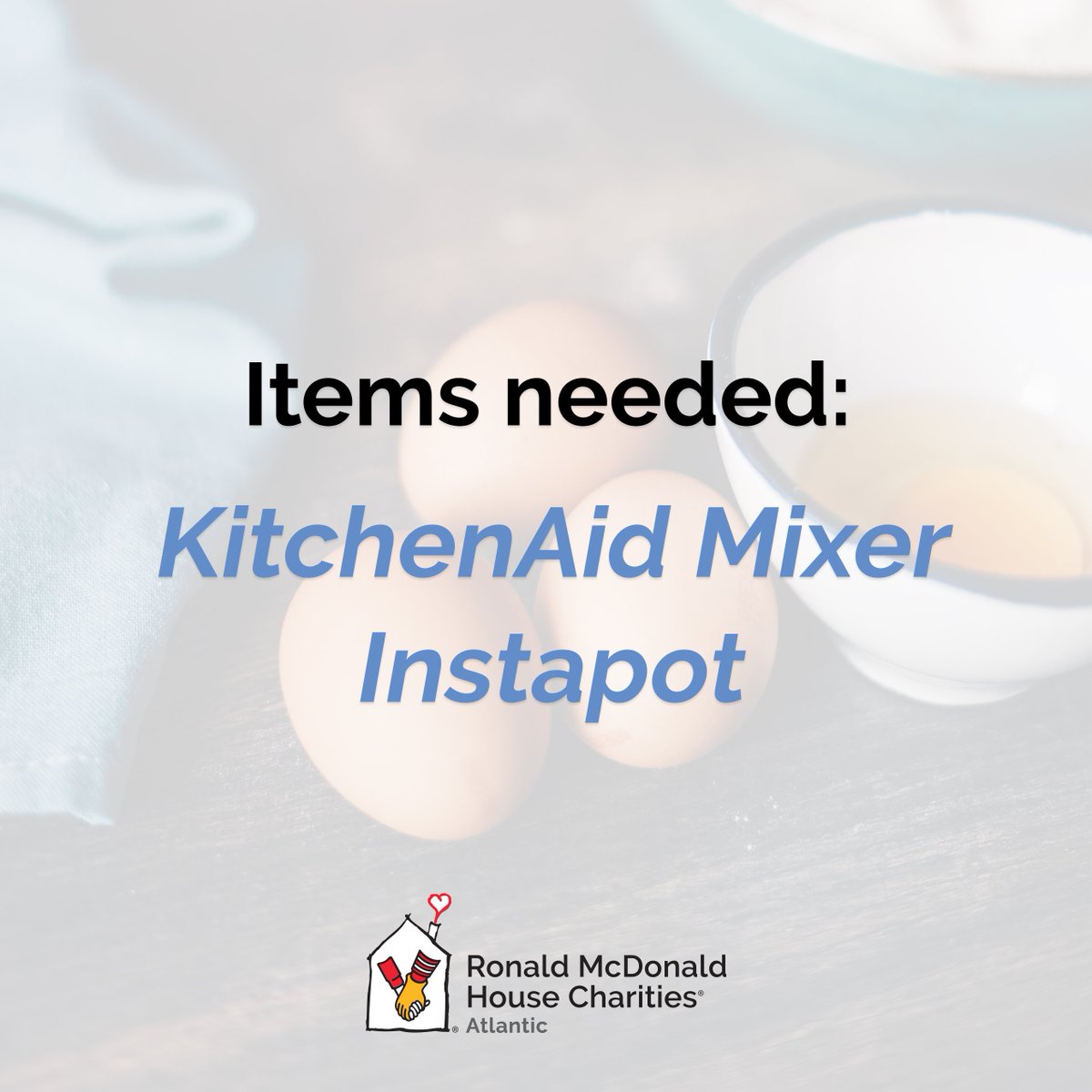 RMHCAtlantic's tweet photo. Our House is in need of KitchenAid Mixers and Instapots - two items that are a huge help for the volunteers that help to prepare meals for our families. 

For any questions, or if you wish to donate, please contact familyservices@rmhcatlantic.ca! Thank you!

#KeepingFamiliesClose https://t.co/rlpOwHAQ4W