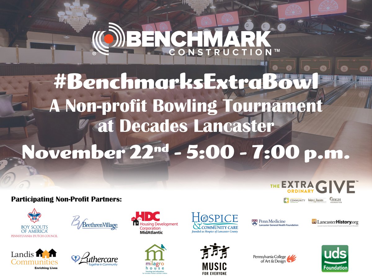 BenchmarkBuilds's tweet image. We love this time of year! Join us on Friday for the biggest giving day in Lancaster! #BuilttoAchieve #ExtraGive #IGiveExtra #BenchmarksExtraBowl