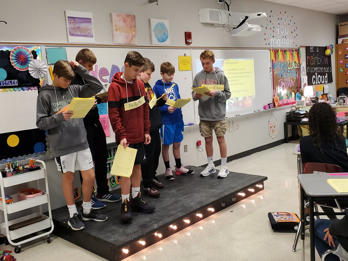 When your teaching partner has an actual stage IN HER CLASSROOM,  you go to her room for Readers' Theater! #sparkleteach #ourbestSMS <a href="/misscreighton/">Danielle Creighton</a> <a href="/SpringhouseMS/">Springhouse MS</a>