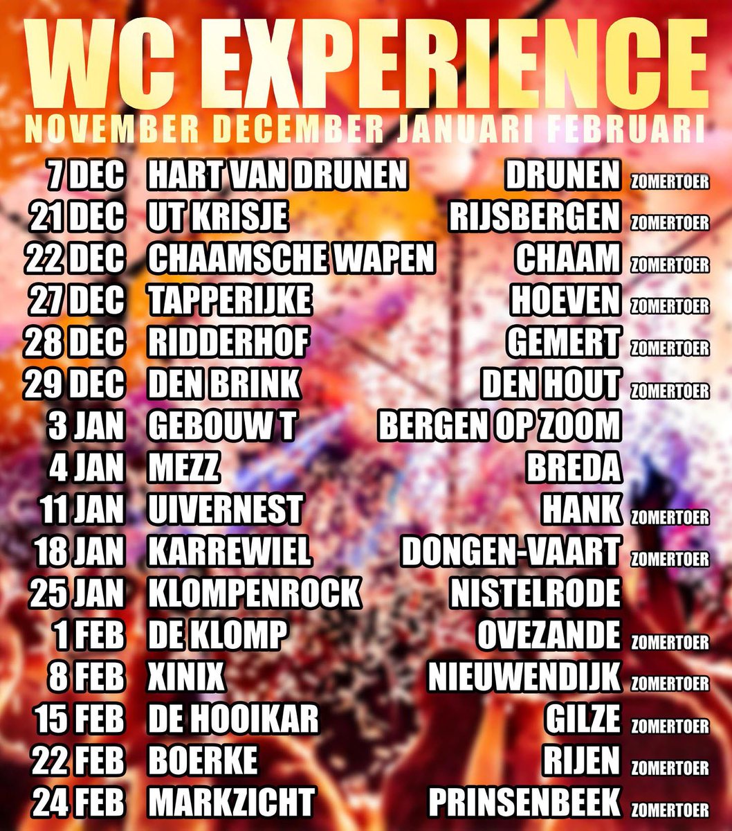 De agenda van eind 2019 en begin 2020! Inclusief de gloednieuwe "zomerse wintertoer"!