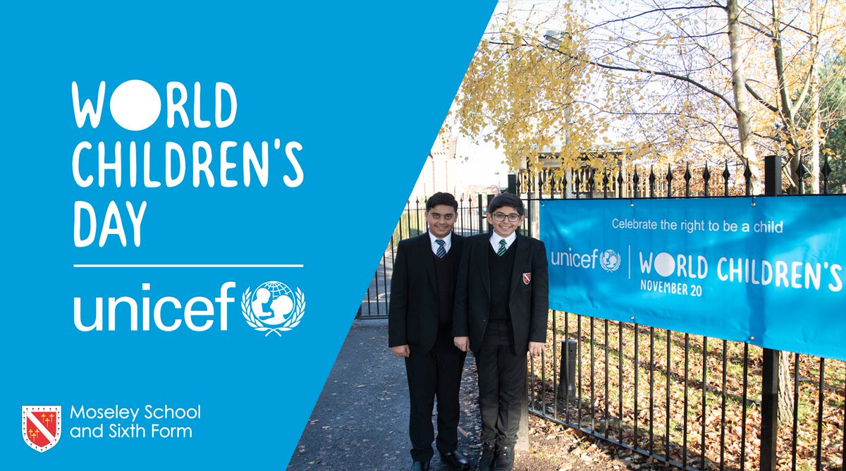 Our banner is up &amp; we're getting ready for World Children’s Day on Wednesday 20th November! The whole school will be celebrating and fundraising for Unicef UK. <a href="/UNICEF_uk/">UNICEF UK</a> #Unicef #WorldChildrensDay #Moseley #School #MoseleySchool