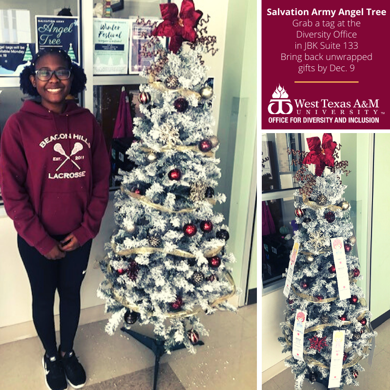 WT_OEC's tweet photo. Jasyle of Diversity Ambassadors did a great job decorating our tree for the Salvation Army Angel Tree. Stop by (between the Information Desk and the Hub) to pick a tag to help a child this Christmas. See Amanda Rogers in the Diversity Office for more details! #IMATTER #IMATTERWT https://t.co/fG2Q2cO1fg