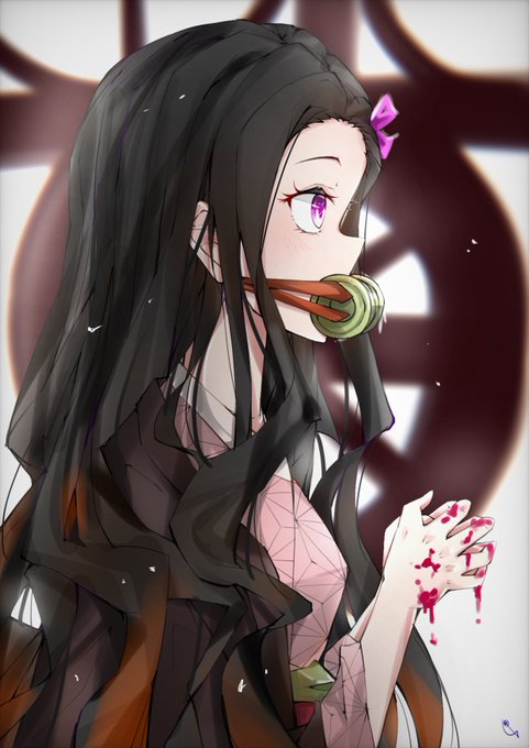 にぼしぁさんがTwitterに投稿した竈門禰豆子(鬼滅の刃)のイラスト。