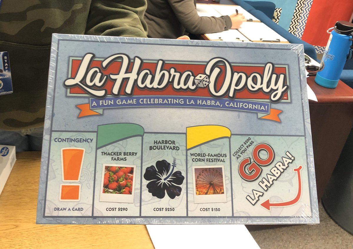 It’s pretty awesome that our city has its own Monopoly Game! Mrs Druckenmiller bought it from Walmart for our PRIDE students #lahabrapride #walmart #oneteamonevision