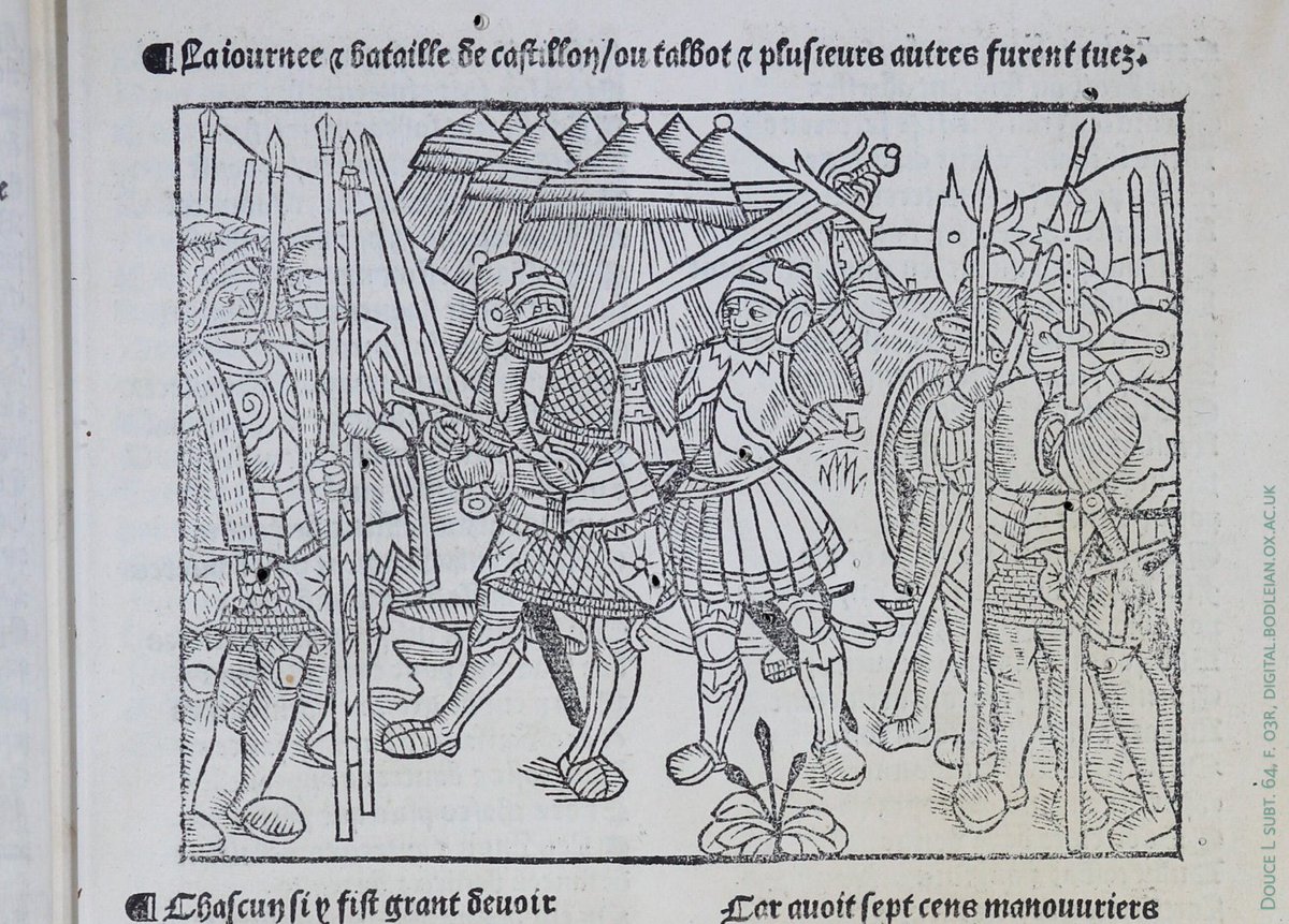 BDLSS's tweet photo. Woodcuts from a c. 1500 #EarlyPrinted copy of Martial d'Auvergne’s ‘Les vigilles de la mort de Charles VII’, a verse history of the Hundred Years War, written a few years’ prior. Featuring: lot of horses and swords: https://t.co/m3Kkcq1UL8 https://t.co/YPsEiVpyUL