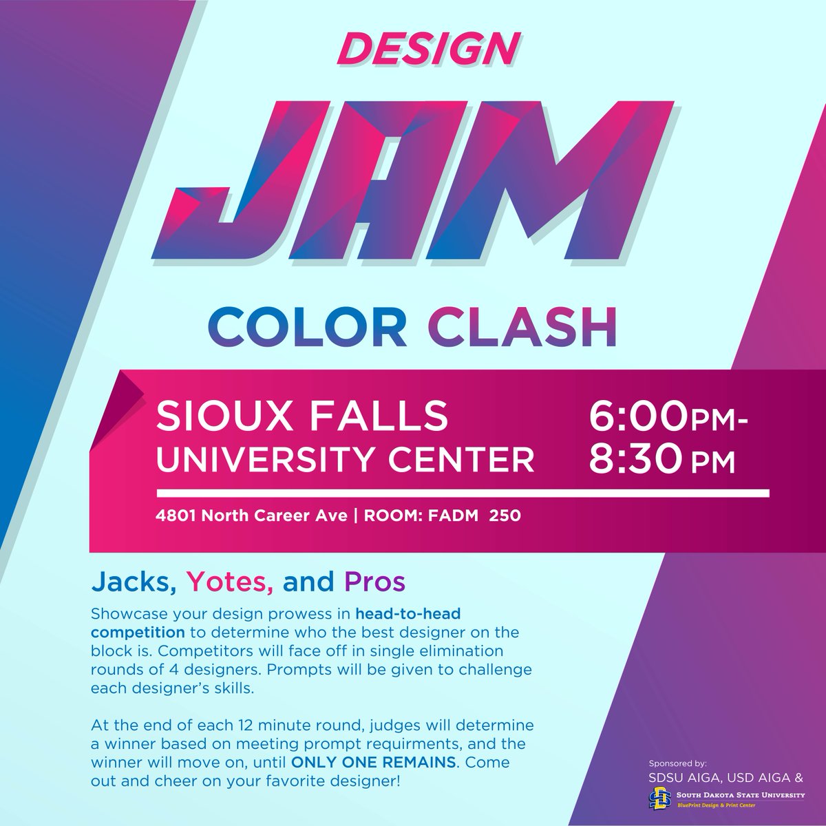 Design Jam. November 21 at 6pm. 

SDSU and USD student designers AND professional designers go head to head in ultimate design challenges!

Come support our designers in a fun filled night!

facebook.com/events/9725264…