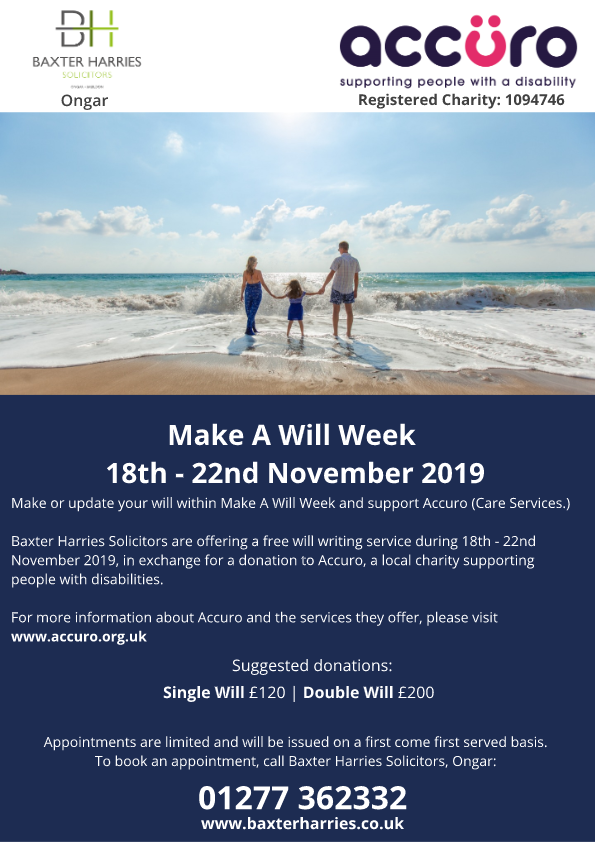 AccuroEssex's tweet image. It's #MakeAWillWeek! There's still time to book in with @BaxterHarries to make a Free Will in return for a donation to Accuro!