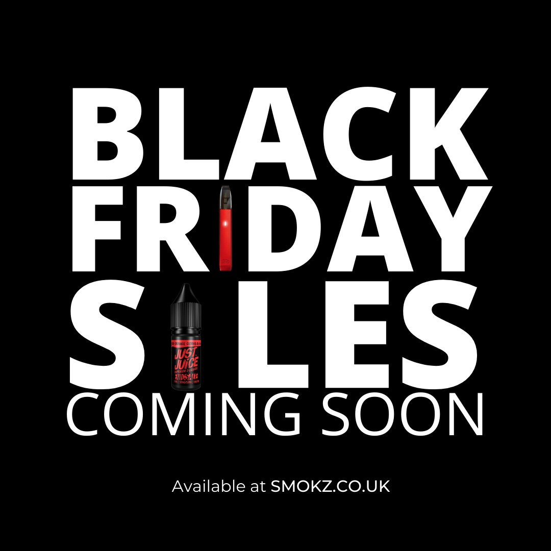 Black Friday Sales soon approaching keep an 👀 out on our website 👇 for top offers on all vape related products

Available at SMOKZ.CO.UK

#blackfriday #sales