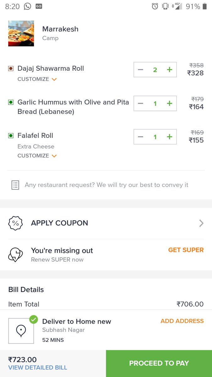 Desishalaka's tweet photo. What kind of sorcery is this? Care to explain @swiggy_in and @ZomatoIN. How does the exact same order from the exact same restaurant have two separate price tags? What in the name of #CustomerExperience is happening here? And what is the CGST and SGST am I being charged here? https://t.co/4GbM5E5QlJ