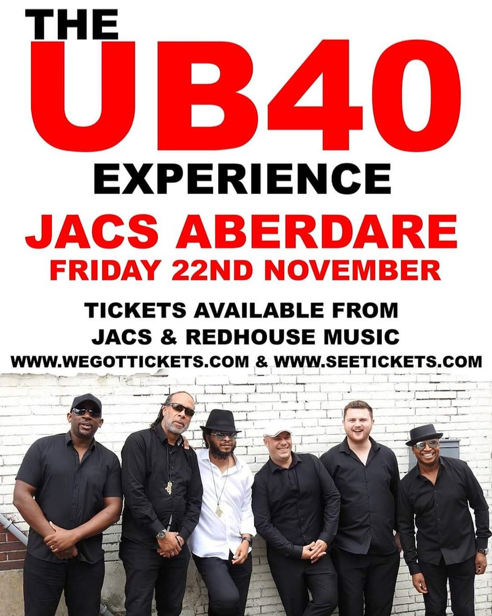 Jacs Aberdare (@jacs_aberdare) on Twitter photo This Friday 22nd November @ JACS ABERDARE
The UB40 experience
<a href="/CodewalkersBand/">Codewalkers</a>
Advance Tickets are CHEAPER & very Limited so we advise you to buy them as we are expecting a sellout !!
Tickets Available here πππ
seetickets.com/event/ub40-expβ¦
Jacs - 01685 882198 This Friday 22nd November @ JACS ABERDARE
The UB40 experience
<a href="/CodewalkersBand/">Codewalkers</a>
Advance Tickets are CHEAPER & very Limited so we advise you to buy them as we are expecting a sellout !!
Tickets Available here πππ
seetickets.com/event/ub40-expβ¦
Jacs - 01685 882198
