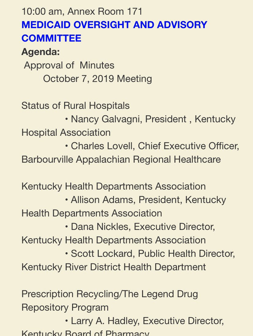 The Medicaid Oversight Advisory Committee, co-chaired by @slmeredithky1, is underway in Frankfort! Follow along at Ket.org/legislature #kyga19 #kyinterim
