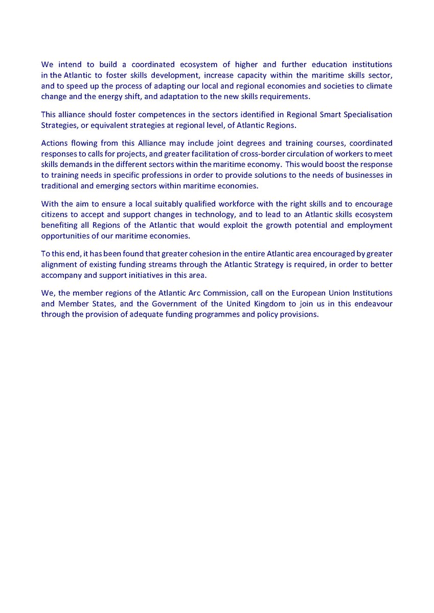 AtlanticAll's tweet photo. EU @Atlantic_Arc Commission Political Statement calling for an All Atlantic Skills Alliance  at the General Assembly of the @Atlantic_Arc General Assembly in Porto on 14 November 2019 @EU_CoR @EU_MARE @EUScienceInnov @RegioInterreg https://t.co/YmxkDvfWsD