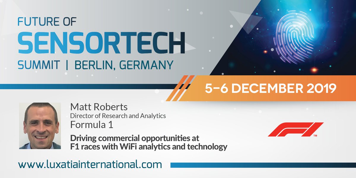 Luxatia_intl's tweet image. We are pleased to announce Matt Roberts from @F1 as a keynote speaker during the Future of SensorTech Summit. Join global executives to learn about the latest trends and challenges around #sensorytechnology. Learn more 👉bit.ly/future-of-sens… #SensorTech2019