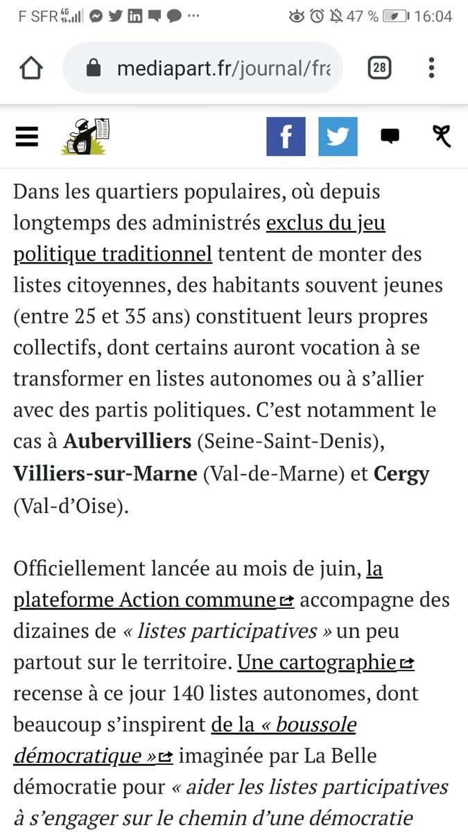 Notre initiative citoyenne à Villiers-sur-Marne est arrivée jusqu'aux oreilles de @Mediapart et est même prise en exemple dans un article paru ce matin ! 😊 #municipal2020 #listecitoyenne #autonomie #politique #engagement