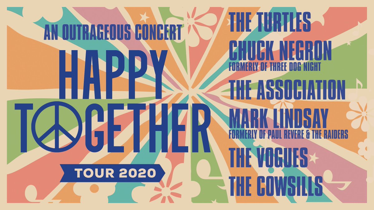 FloridaTheatre's tweet photo. The @FloridaTheatre presents the #HappyTogetherTour on Thursday, June 4 featuring #TheTurtles, @ChuckNegron formerly of @threedognight, #TheAssociation, #MarkLindsay, #TheVogues, and @TCowsills! Tickets go on sale Friday, November 22 at 10 AM! ✌🏽 https://t.co/Lg8MXXofdS