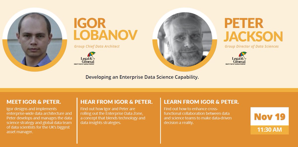 Coming to #FIMA from @landg_group, Igor and Peter will be discussing with you how to develop enterprise data science capabilities. Find out more here: bit.ly/2KXjK4W
