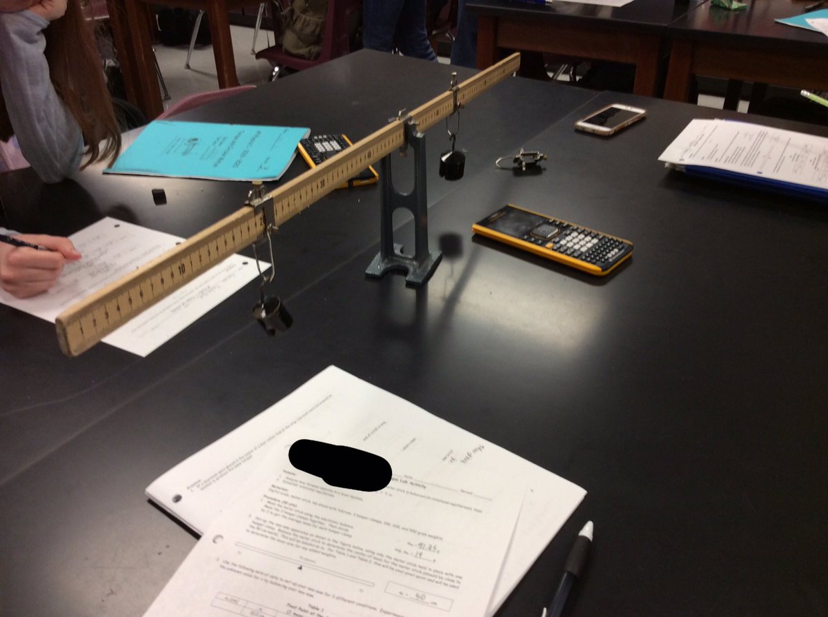 Physics students are investigating how torques operate in a lever and looking at rotational equilibrium. Students were challenged with balancing different masses. #katyisdscience #cpoe #crhs
