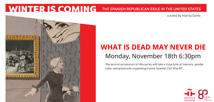IC_NewYork's tweet photo. Come join us tonight at 6:30pm!
"80 Years of Spanish Exile in the U.S." curated by Marina Garde.
The second symposium of this series will take a close look
at memory, gender roles, and grassroots organizing in post-Spanish Civil War NY. #SpanishExile #ExilioEspañol https://t.co/OdNsBZVepZ
