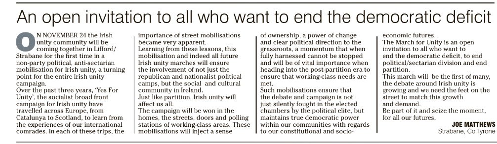 redoctoberirp's tweet image. Article I wrote in today’s Irish News

#MarchForUnity
Sunday 24th November
1pm Lifford/Strabane

#YesForUnity