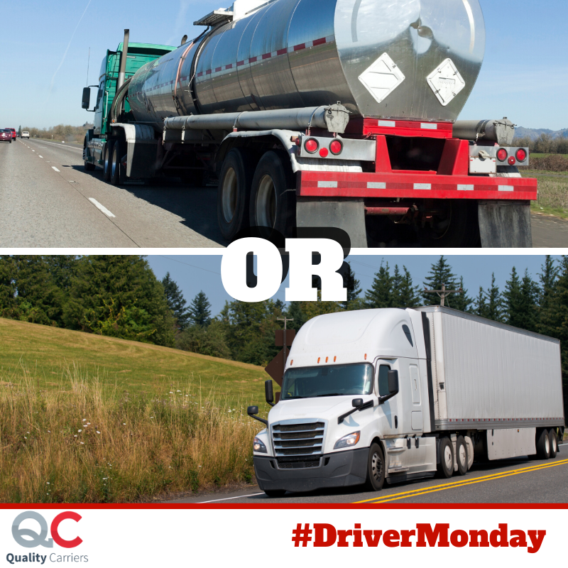 QualityCarriers's tweet photo. It's #DriverMonday! Every Monday we ask what driver's prefer. Today it's, TANKER or VAN?
Comment your answer below and don't forget to Like, and Share.
Also, be on the look out for the winning answer! https://t.co/8nHmuLlp5d