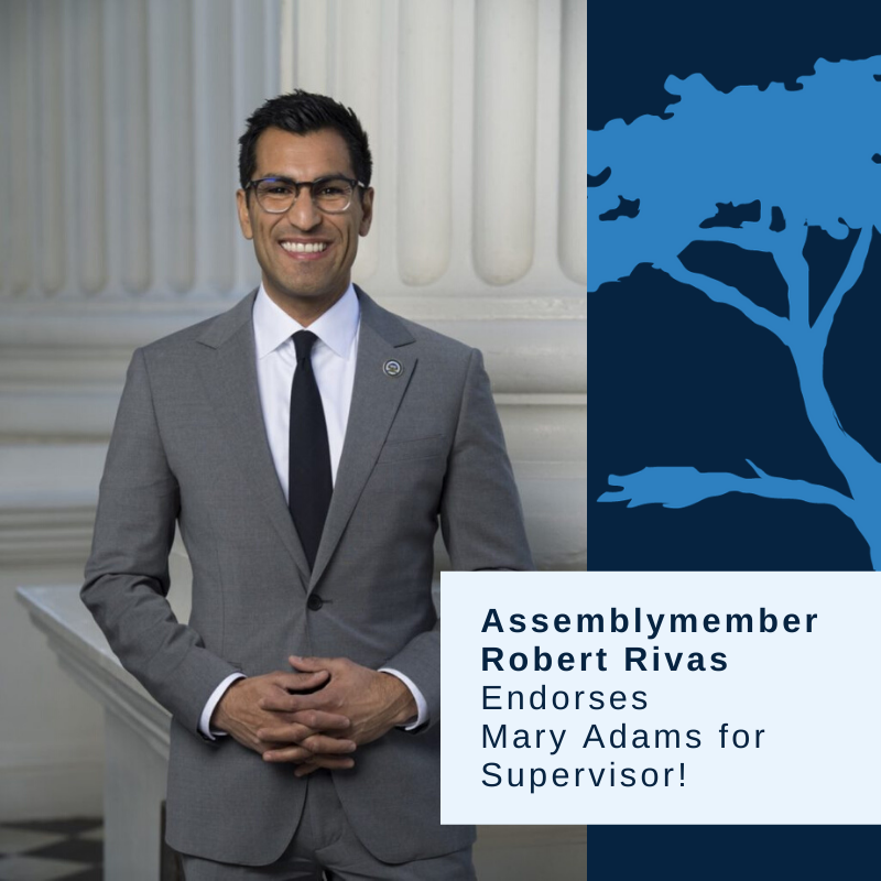 MaryLAdams's tweet photo. Thanks so much to our Assemblymember @RobertRivas_CA for endorsing my campaign for re-election to the Board of Supervisors! https://t.co/0JQnAtdiTq