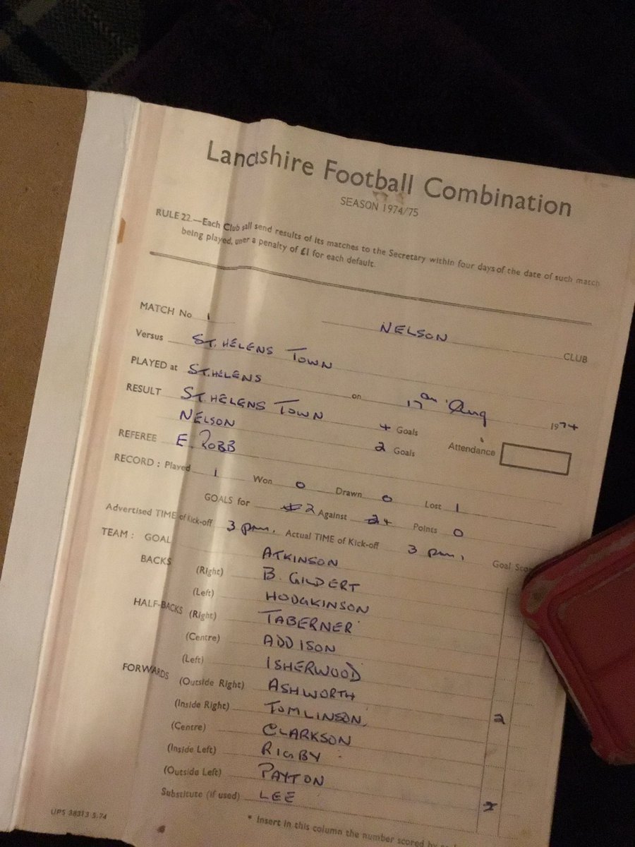 Spooky <a href="/Nelsonfc1/">Nelson FC</a> dad kept a team sheet book from 1974 1st page is #nelson against St Helens, the team from Tuesday who <a href="/Nelsonfc1/">Nelson FC</a> played when doing Dads tribute! <a href="/barney_dave/">Dave Barnes</a>