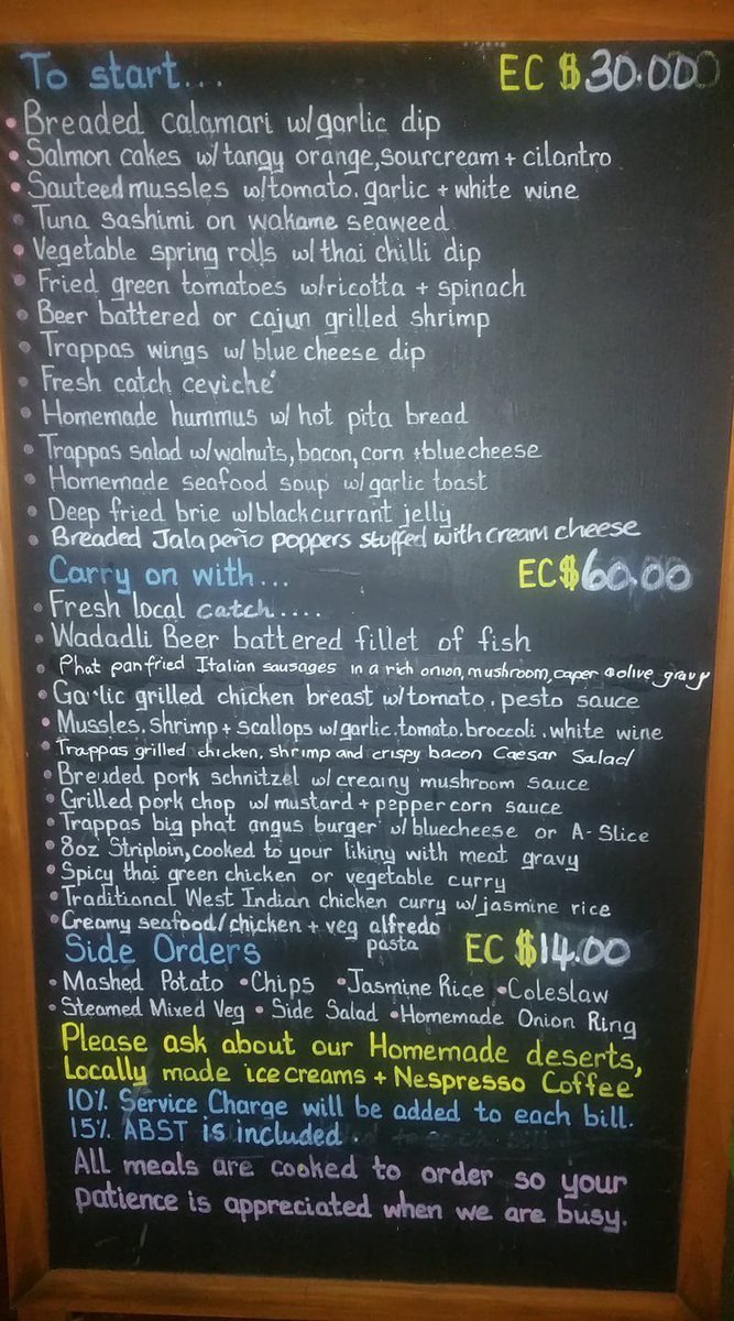 Antiguanice's tweet photo. Take a look at the new menu at Trappas!
๐๐ด Read more: https://t.co/oMIY48vzIL
#Yummy #AntiguaDining #Trappas #AntiguaNice https://t.co/bueM9XhbEn