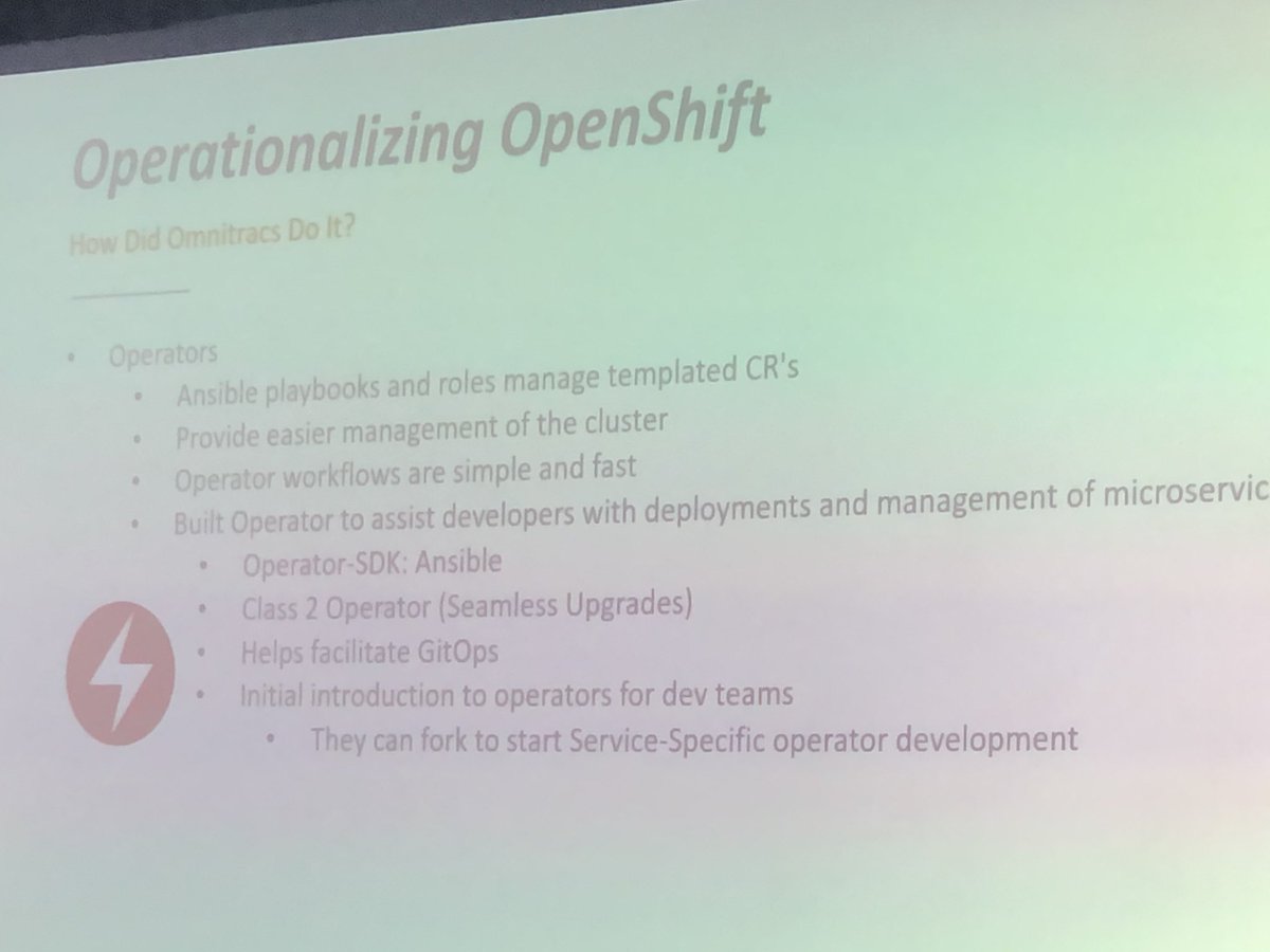 joefern1's tweet photo. Omnitracs up and running with @openshift 4 and leveraging @ansible Operators to operationalize their #Kubernetes deployments. Openshift #CommonsGathering is the place to be to learn how customers are running Kubernetes in production today. #kubecon2019 https://t.co/ZvvmealS4K