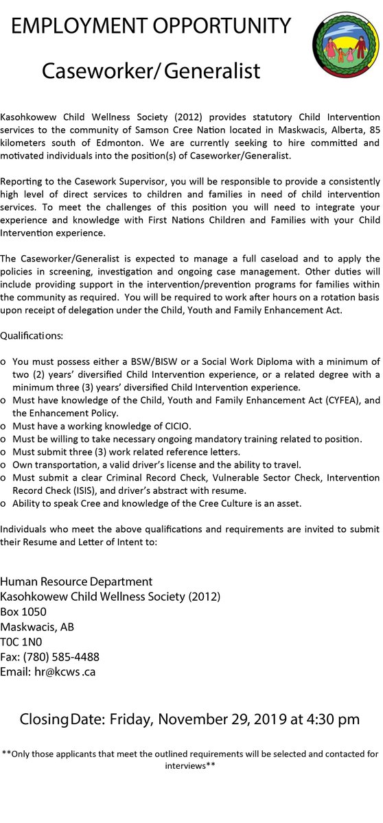 <a href="/SamsonCree/">Samson Cree Nation</a> Job Opporutunity of the day.