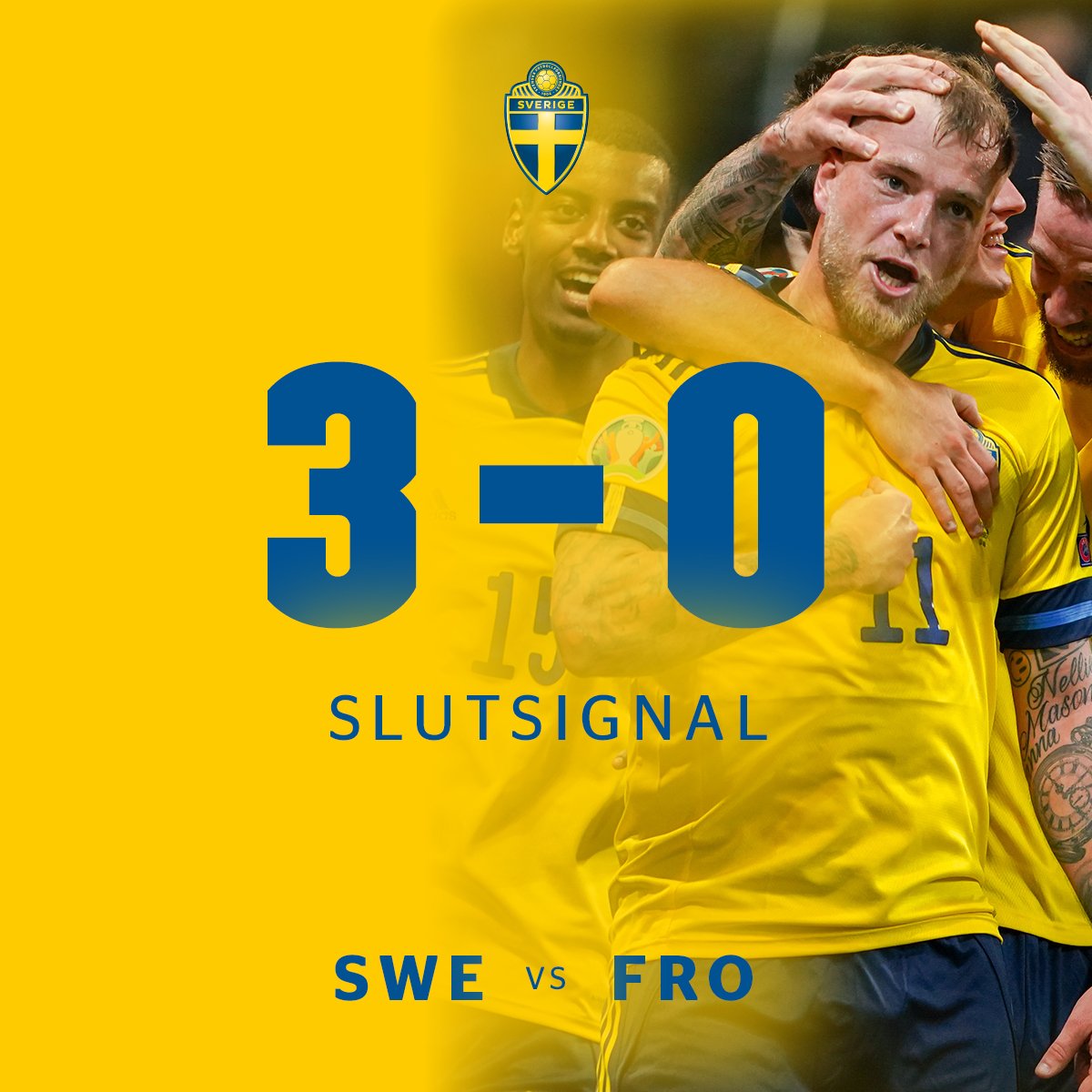 svenskfotboll's tweet photo. EM-kvalet är över - vilken otrolig resa det har varit! Vi slår Färöarna med 3-0 i den sista matchen! VI SKA SPELA EM I SOMMAR! 🇸🇪🇸🇪 https://t.co/vkodICG2Bn