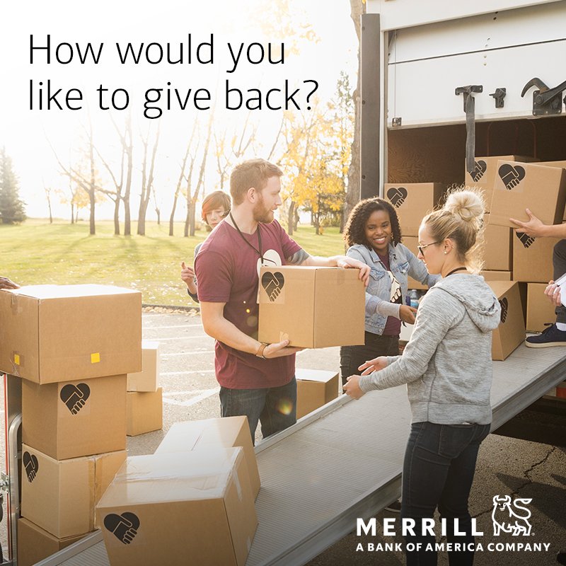 MerrillLynch's tweet photo. Whether you’re donating time or money, giving to #charity can make a positive impact on you and the lives of those around you. https://t.co/KZpghlMDLC https://t.co/7hriB85qkQ