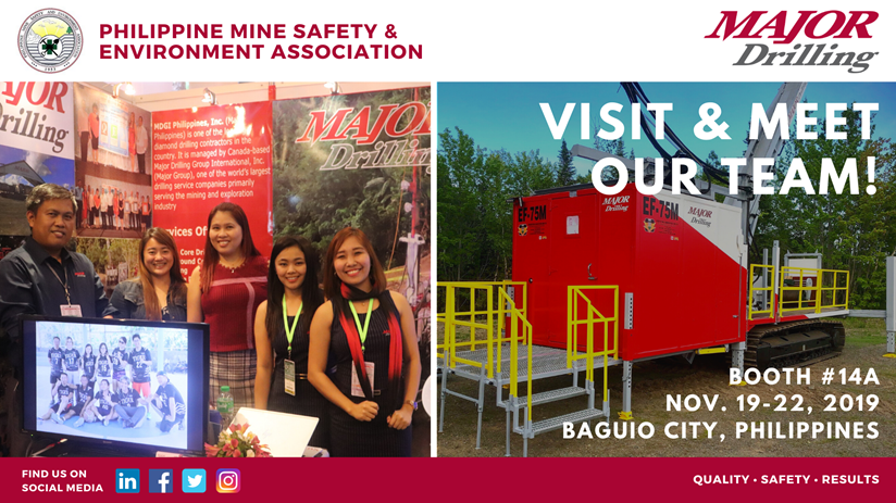 MajorDrilling's tweet photo. We're looking forward to connecting with our industry colleagues at the Philippine Mine Safety & Environment Association's Annual National Mine Safety and Environment Conference in Baguio City. Come visit and meet our team at booth 14A! #miningph #ANMSEC #PMSEA https://t.co/5f9CYxIEzo