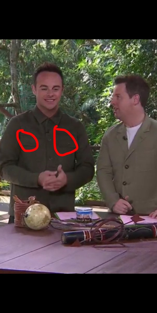 EntireAnD's tweet photo. Who remembers from last year #decsnips were trending... have a look at Ant's shirt... 👀😏😅 @antanddec #ImACeleb #Antsnips @antanddec https://t.co/E3fP2Qe6TF